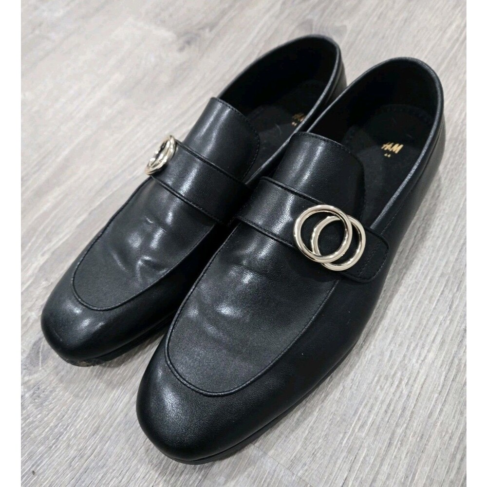 H&M black buckle-detail loafers Faux Leather Mens Size 10.5